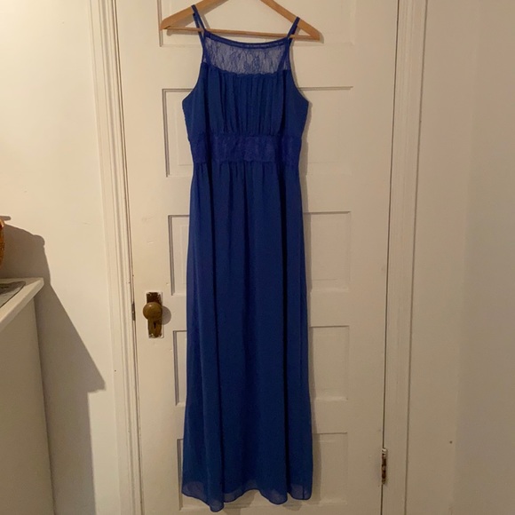 Royal blue, lace detail halter top ankle length dress, RW&Co size 6 - Picture 1 of 5